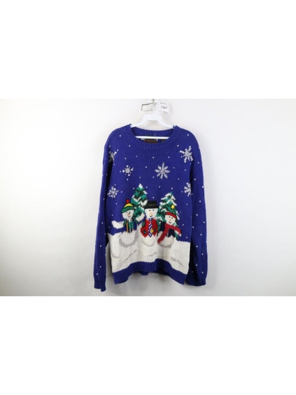 Vtg 90s Womens Medium Christmas Snowman Snowflake All Over Print Knit Sweater